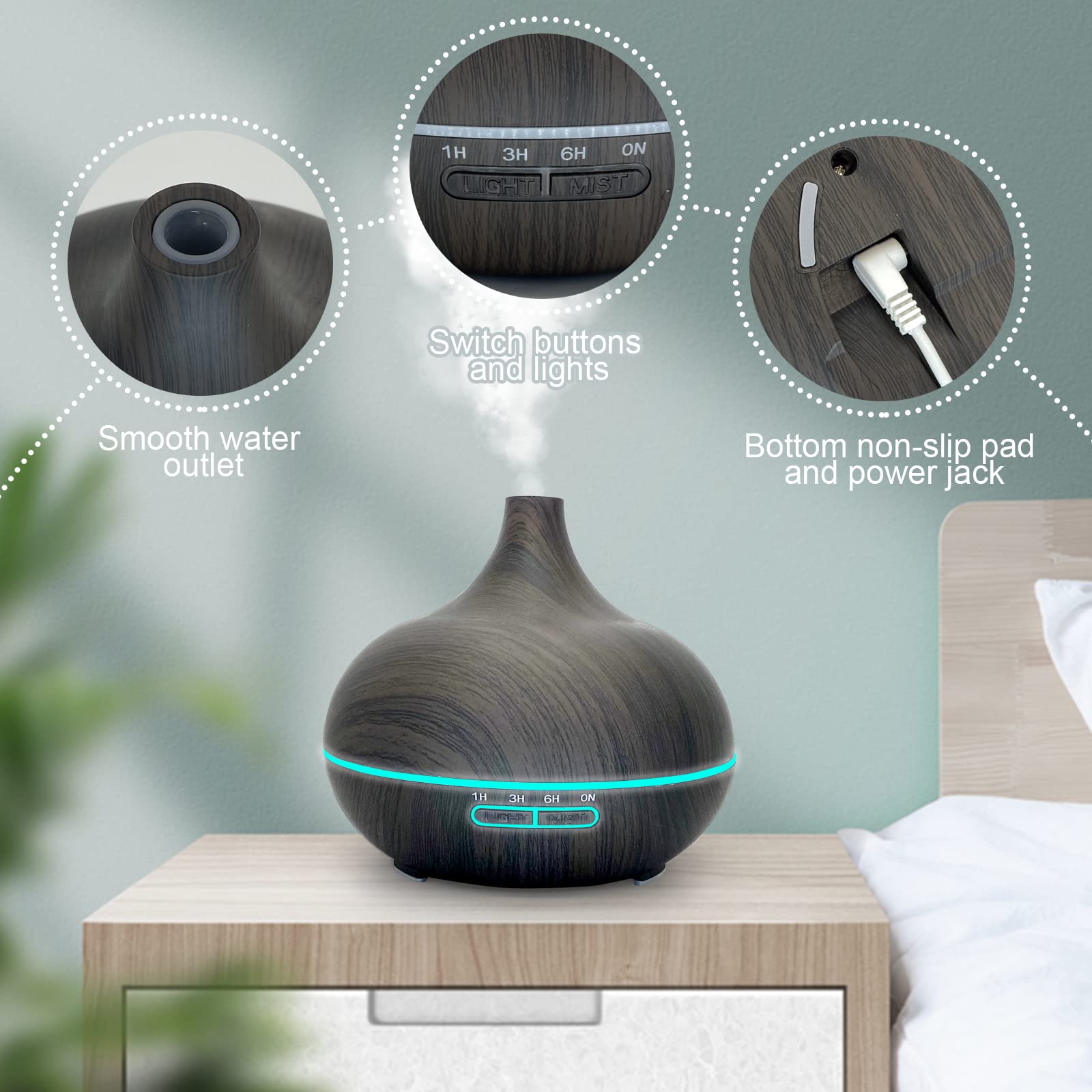 SKY-TOUCH Essential Oil Diffuser, 550ml Oil Diffuser with 4 Timer, Aromatherapy Diffuser Cool Mist Humidifier BPA-Free for Bedroom Home موزع روائح زيوت عطرية من سكاي تاتش، موزع روائح بسعة 550 مل و4 مؤقتات، موزع روائح علاجية ، مرطب للهواء برذاذ بارد خالٍ SKY-TOUCH Essential Oil Diffuser, 550ml Oil Diffuser with 4 Timer, Aromatherapy Diffuser Cool Mist Humidifier BPA-Free for Bedroom Home موزع روائح زيوت عطرية من سكاي تاتش، موزع روائح بسعة 550 مل و4 مؤقتات، موزع روائح علاجية ، مرطب للهواء برذاذ بارد خالٍ